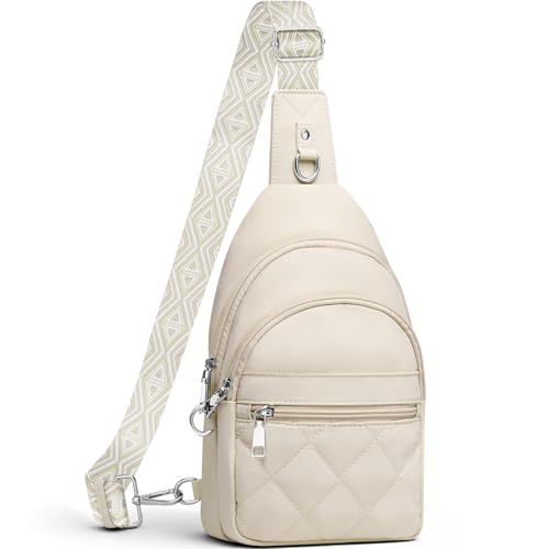 SYTRAH Sling Bag for Women, Anti-Theft RFID Crossbody Bag Nylon Sling Purse for Travel, Puffy Small backpack - color: Beige
