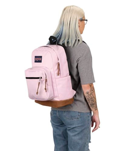 JanSport Right Pack Backpack - Durable Daypack with Padded 15" Laptop Sleeve, Spacious Main Compartment & Integrated Water Bottle Pocket - Pink Ice - color: Pink Ice