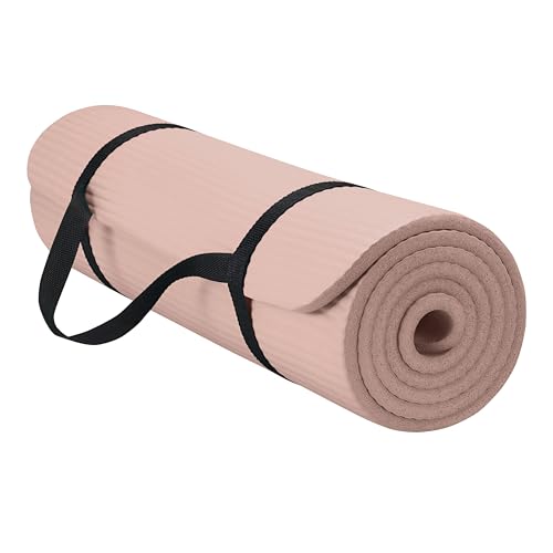 Gaiam Yoga Mat, Pilates & Exercise Mat, Thick Mat 2/5" (10mm) Workout Mat with Easy-Cinch Carrying Strap for Home & Gym Workouts - color: French Rose
