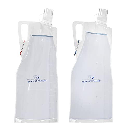 Survivor Filter Clear Collapsible Water Bottles - Travel, Hiking, Foldable, BPA-Free - 2 x - color: Clear, size: 2 l / 67 oz
