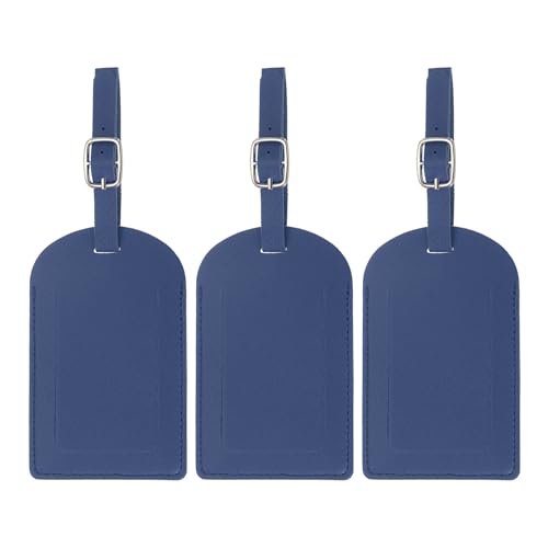 PATIKIL Luggage Tags for Suitcases, 3 Pack Premium PU Leather Baggage Tags Privacy Protection Luggage Identifier Travel Bag Labels, Dark Blue - color: Dark Blue
