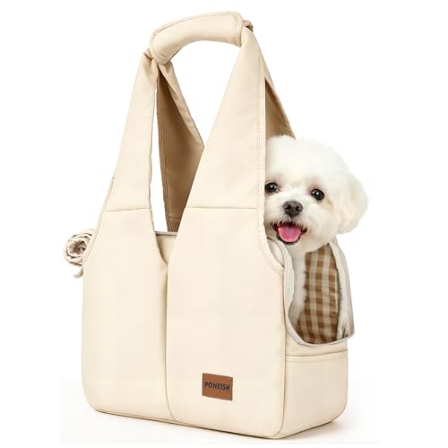 Dog Purse Carrier for Small Dogs and Cats, Soft-Sided Pet Tote Bag with 6 Large Pockets, Collapsible Travel Puppy Carrier, Fits Pets up to 16 lbs (Beige, 17.5" L x 8" W x 12" H) - color: Beige, size: 17.5"L x 8.0"W x 12.0"H