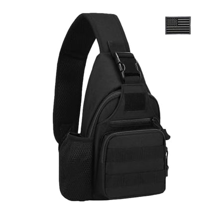 ZHIERNA Tactical Crossbody Bag for Men with Water Bottle Holder, MOLLE EDC Shoulder Sling Chest Bags with USB Charging Port for Travel Walk(Black) - color: Black