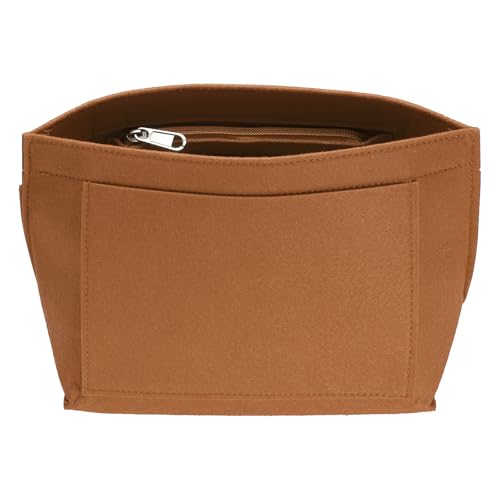 uxcell Purse Organizer Insert, Small Felt Handbag Organizer Bag Storage & Finishing Inner Bag Liner with Zipper for Chic Backpack Tote Shoulder Bags, Brown - color: Brown, size: Small
