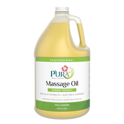 Herbal Therapy 1 Gallon Massage Oil, Aloe Vera, Professional, Massage Therapy, Deep Tissue, Unscented, Hypoallergenic, Natural Ingredients, Skin Hydrating, Moisturizing, Muscle Relief - size: 1 Gallon
