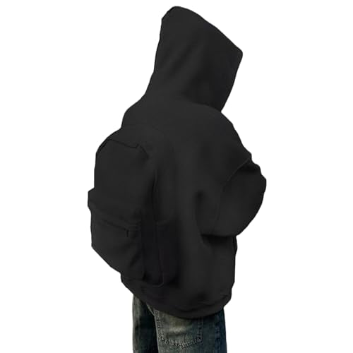 Backpack Hoodie for Men Women Zipper Cardigan Creative Hoodies Lightweight Travel Hooded Sweatshirts with Backpack - color: Black, size: XX-Large