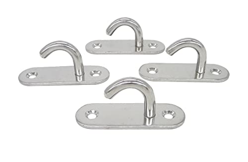 Stainless Steel Ceiling Hooks & Wall Hangers - Heavy Duty M8 Screw Mount, Rust-Proof Anchor Straps for Garage, Outdoor, Storage (4-Pack) - size: M8 J Hook