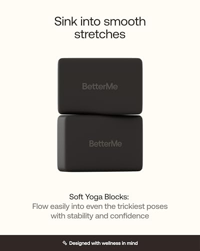 BetterMe Yoga Blocks Set of 2 – High Density Foam Yoga Blocks for Stretching, Pilates & Workouts – Lightweight Non-Slip Exercise Blocks for Flexibility & Balance - color: Black