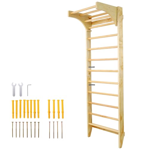 Wall-Mounted Wooden Stall Bars for Home Gym - Swedish Ladder for Stretching, Strength Training & Yoga - Durable Multi-Functional Fitness Equipment - size: 31.5"W x 86.6"H