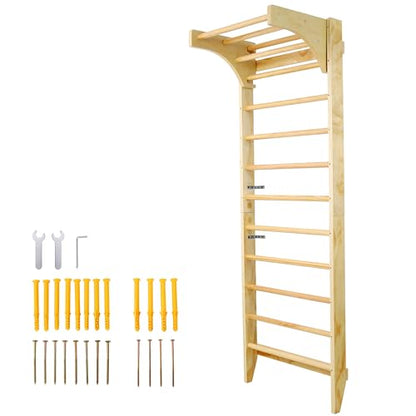Wall-Mounted Wooden Stall Bars for Home Gym - Swedish Ladder for Stretching, Strength Training & Yoga - Durable Multi-Functional Fitness Equipment - size: 31.5"W x 86.6"H