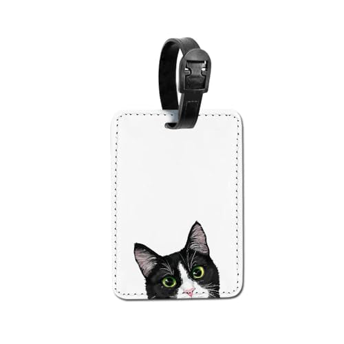 WIRESTER PU Leather Luggage Tag Name Tag Bag Tag for Travel Suitcase Baggage Luggage - Black White Tuxedo Cat - color: Black White Tuxedo Cat