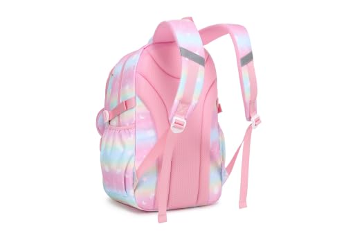 MOONBABY Girls Backpack, Kids Backpack for Girls, School bag for Primary Elementary Teenage, Middle School Students Bookbag - color: Pink Planet