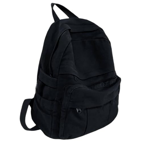 Black Canvas Backpack for Women & Men Retro Aesthetic Rucksack Basic Backpack for High School/College Students Travel Laptop Bag - color: Black