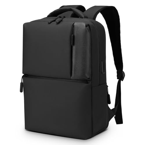 Small Lightweight Laptop Backpack with USB Port, Slim Work Travel Backpack for Men & Women, Water-Resistant Daily Backpack for 15.6" Laptop, Black - color: Black