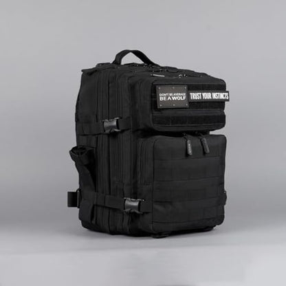 WOLFpak 25L Tactical Gym Backpack (Alpha Black) Durable 1000D Waterproof Oxford Material with MOLLE Webbing, Laptop Pocket & Dual Cup Holders - color: Alpha Black
