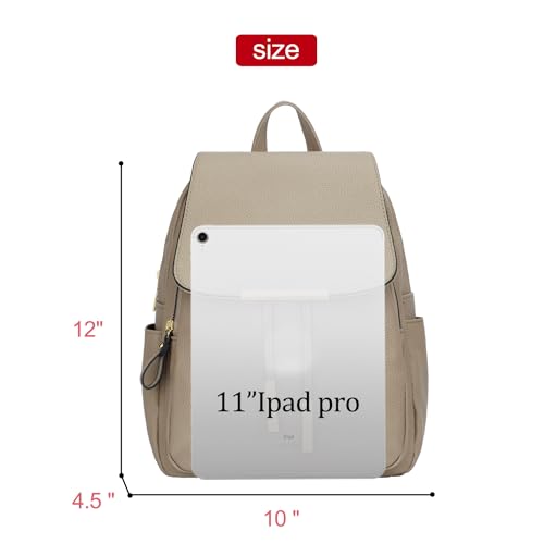 KKXIU Women’s Stylish Leather Backpack Purse – Lightweight Travel Backpack with Multiple Pockets, Lychee Grain PU Leather, Gold Hardware (A-Khaki, 10x12x4.5 Inches) - color: A-khaki, style: Backpack