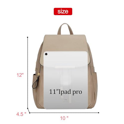 KKXIU Women’s Stylish Leather Backpack Purse – Lightweight Travel Backpack with Multiple Pockets, Lychee Grain PU Leather, Gold Hardware (A-Khaki, 10x12x4.5 Inches) - color: A-khaki, style: Backpack