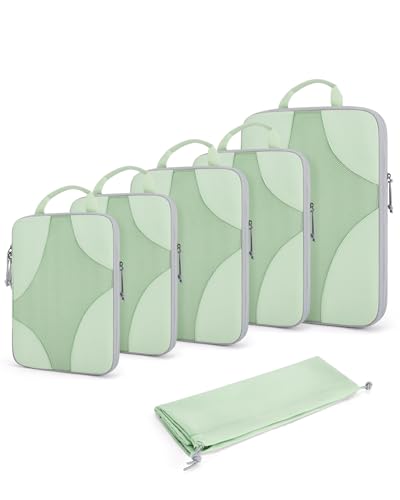 BAGSMART Compression Packing Cubes for Travel, 6 Set/14 Set Compressible Luggage Organizer for Cruise Ship, Lightweight Travel Essentials (1L+2M+2S+Shoe bag+Drawstring bag+Toiletry bag+6Plastic bags) - color: Fruit Green, size: 6 Set