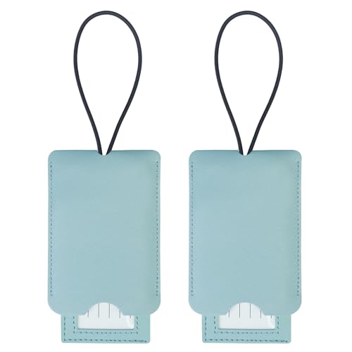 Gloppie 2 Pack Luggage Tags for Suitcases Travel Bag PU Leather Backpack Luggage Tags with Privacy Cover Light Blue - color: Light Blue