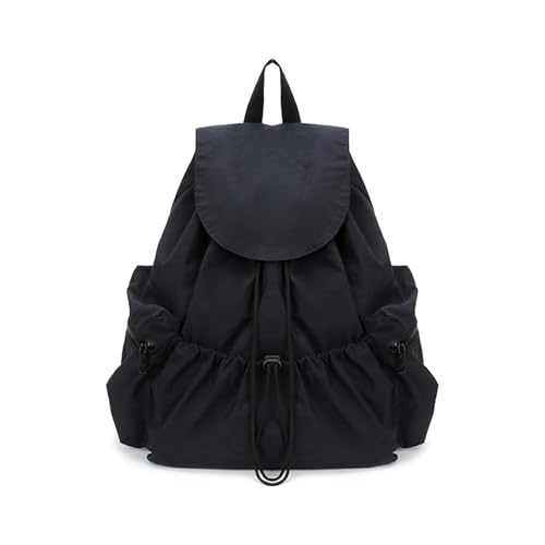 CORIOS Women Casual Daypacks Canvas Backpack Drawstring Rucksack for Outdoor Travel College University Campus Black - color: Black