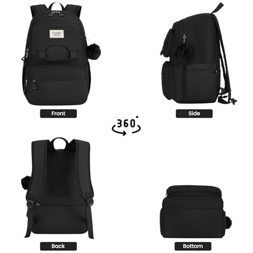 YAMTION Backpack for School,Laptop Back Pack for Girls with Multiple Pockets,Travel Backpack for Women,Teenage Bookbag with a Pencil Pouch for High School College（Black ）