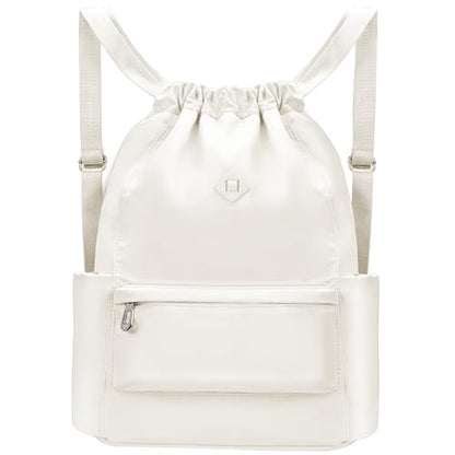 BAVELOE Drawstring Backpack with Wet Pocket Gym Backpack Water-Resistant Cinch String Bag Beach Swim for Women Men - color: Beige