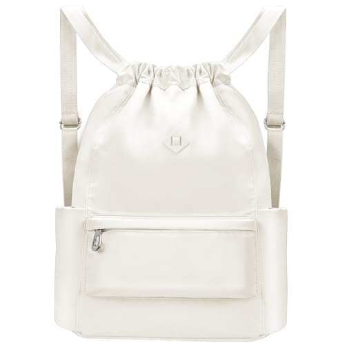 BAVELOE Drawstring Backpack with Wet Pocket Gym Backpack Water-Resistant Cinch String Bag Beach Swim for Women Men - color: Beige
