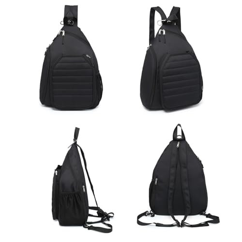 RAINBOW SMILE Sling Bag Crossbody Backpack for Pickleball Paddle Tennis Racketball Travel for Men and Women, with Ice Bag 2PS - color: Black