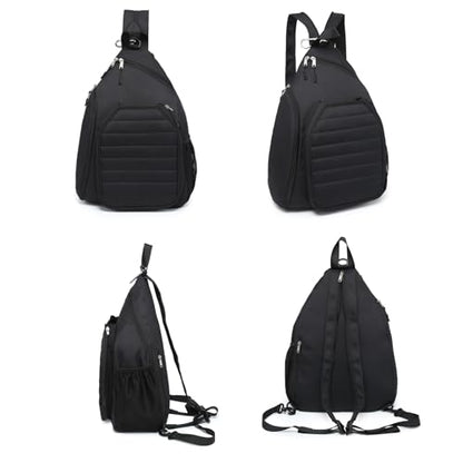 RAINBOW SMILE Sling Bag Crossbody Backpack for Pickleball Paddle Tennis Racketball Travel for Men and Women, with Ice Bag 2PS - color: Black