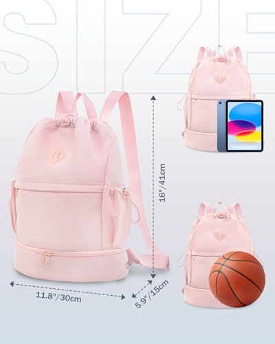 RHDZO Drawstring Backpack Sports Gym Bag with Shoe Compartment and Wet Pocket String Swim Bag for Women Men Beach Backpack, Pink - color: Pink