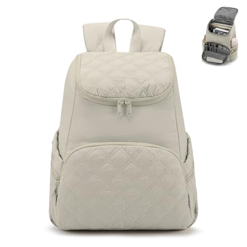 NOL Natural Organic Lifestyle Women's Quilted Puffer Backpack, Large Waterproof Lightweight Puffy Bookbag, Carry on Daypack for Travel, Work (Khaki) - color: Khaki