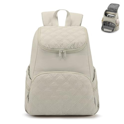 NOL Natural Organic Lifestyle Women's Quilted Puffer Backpack, Large Waterproof Lightweight Puffy Bookbag, Carry on Daypack for Travel, Work (Khaki) - color: Khaki