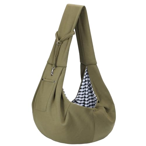 Dog Carrier Sling - Reversible Puppy Carrier Purse with Storage Pocket, Hand-Free Dog Sling Carrier for Carry Small Dogs and Cats, Travel Safety Harness, Dog and Cat Harness (Green) - color: Green