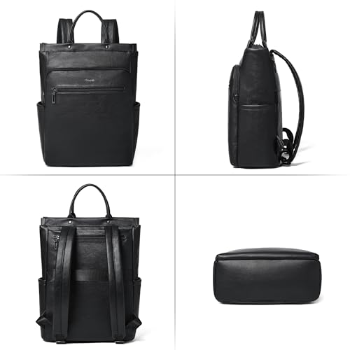 Leather Laptop Backpack for Women, Travel Backpack Purse Fits 15.6 Inch Laptop, Casual Daypack with Laptop Compartment for Men Teachers College Work Business Nurse Weekender, Black - color: 2-1 Black