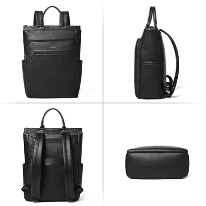 Leather Laptop Backpack for Women, Travel Backpack Purse Fits 15.6 Inch Laptop, Casual Daypack with Laptop Compartment for Men Teachers College Work Business Nurse Weekender, Black - color: 2-1 Black