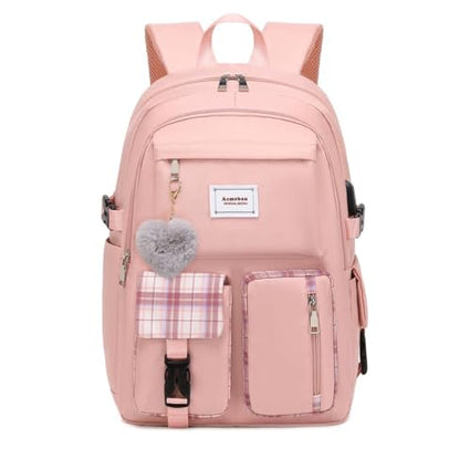 Acmebon Girl Roomy Fashion Laptop Backpack Casual Daily Backpack for Women Pink - color: Pink