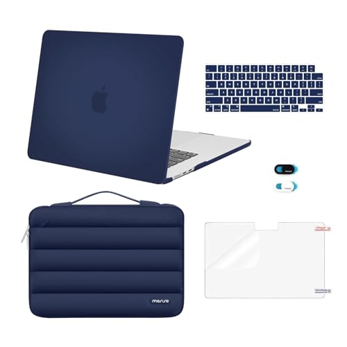 MOSISO Compatible with MacBook Air 15 inch Case M5 2026 M4 2025 M3 2024 M2 2023 A3448 A3241 A3114 A2941, Plastic Hard Shell Case&Puffy Sleeve Bag&Keyboard Skin&Webcam Cover&Screen Film, Navy Blue - color: Navy Blue