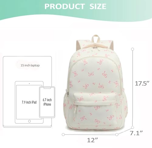 School Backpack for Teen Girls Cute Bookbag for High Middle School College Aesthetic Laptop Back Pack,Beige Bow - color: Bowknot