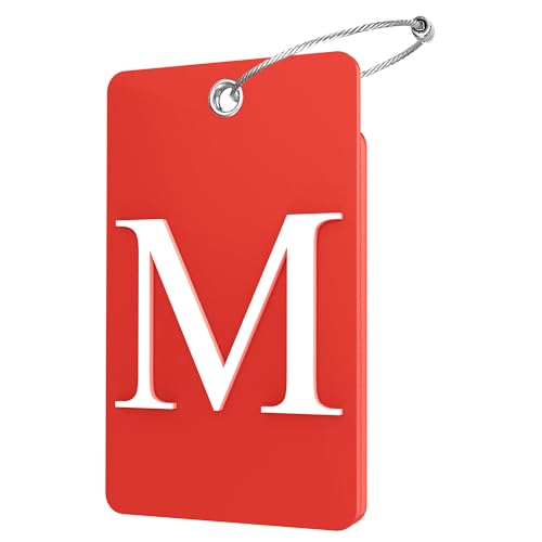 Gostwo 2 Pack Luggage Tags for Suitcases, 26 Initial Letter Travel Luggage Baggage Identification Labels ID Tag Fully Bendable Tags with Stainless Steel Loop (Red) (Letter M) - color: Red, size: Large M