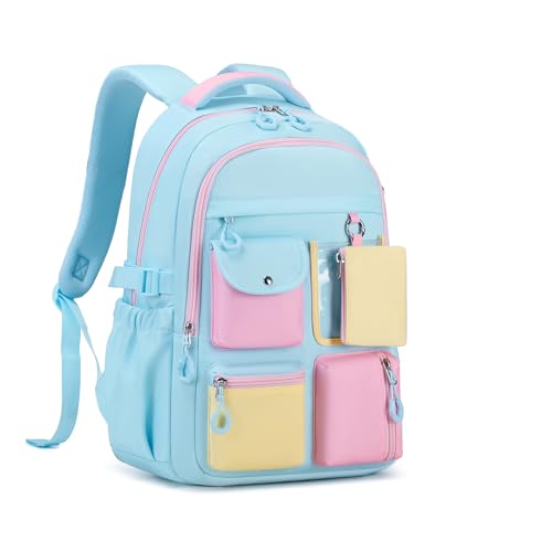 Kids Backpack, Backpack for Girls for Elementary School Multiple Pockets Ages 6-10(Blue) - color: Blue