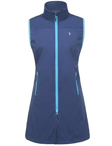Little Donkey Andy Women's Lightweight Softshell Vest, Windproof Sleeveless Jacket for Running Hiking Travel - color: Blue-long, size: X-Small