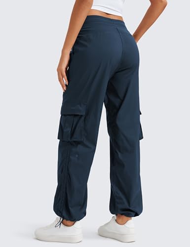 CRZ YOGA Lightweight Cargo Casual Pants for Women 30" - Ruched Straight Leg Travel Athletic Hiking Joggers - color: Ink Blue, size: Medium
