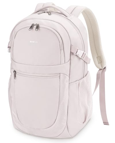 ECOHUB Travel Backpack for Women, 17.3 inch Suspended Laptop Backpack, Fashion Slim Water-Resistant College Computer Bookbag, 28L Personal Item Bag with 12 Pockets for Causal, Work, Beige - color: Beige