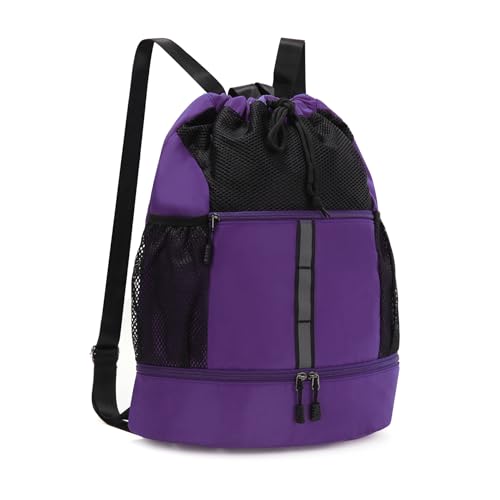 Valleycomfy Drawstring Gym Bag Sports Backpack With Shoe Compartment and Reflective Strips Purple - color: Purple08