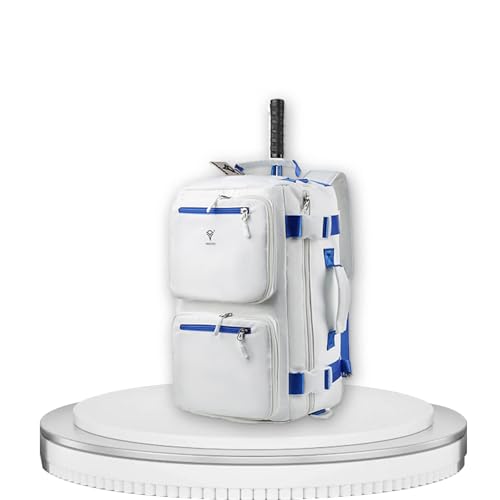 Tennis, Pickleball & Badminton Backpack – For men & women, fits multiple rackets with separate shoe compartment. Wear as backpack or shoulder bag. - color: White/Blue