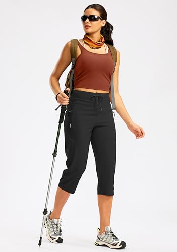 G Gradual Women's Capri Pants with 3 Zipper Pockets Lightweight Quick Dry Hiking Travel Capris Pants for Women Casual Summer - color: Black, size: Small