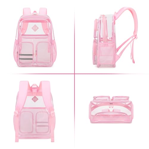 Clear Backpacks for School Heavy Duty Clear Bookbag Stadium Events Transparent Back Pack Kids, Pink - color: Pink