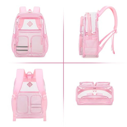 Clear Backpacks for School Heavy Duty Clear Bookbag Stadium Events Transparent Back Pack Kids, Pink - color: Pink