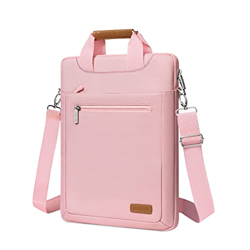 MOSISO Vertical Laptop Shoulder Bag, 15-16 inch Computer Bags Compatible with MacBook Air 15 inch/Pro 16 inch, HP Dell Asus Acer Lenovo Notebook, Laptop Bag with Trolley Sleeve&Zipper Pockets, Pink