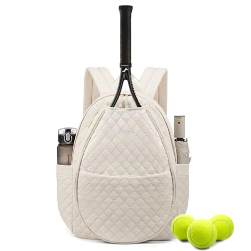 Sucipi Tennis Bags for Women, Quilted Tennis Racket Bag Backpack for Tennis Racquet, Pickleball Paddles, Badminton - color: Beige, size: Medium